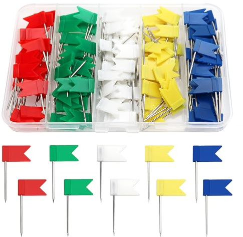YIXISI 150 ST Kartstift, Plasthuvudstift, Färgglada Kartnålar, Flerfärgade Trycknålar, Dekorativa Ritnålar, Push Pins Flagga Pins, för Skola, Kontor, Familj, Intresse, Anslagstavla i Kork, 5 Färger