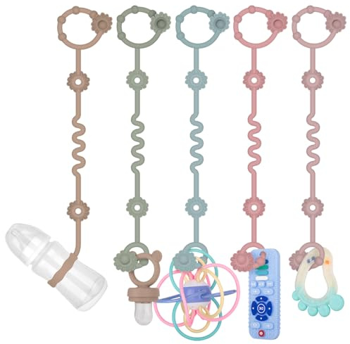 Baby Cup Catcher, Spielzeug Schnullerkette Silikon, BPA-frei Sicherheitsgurte für Spielzeug, Trinkbecher Halteriemen für Kinderwagen Hochstuhl Autositz 5 Pack (Sage+Sand+Ether+Powder rose+Dusty lilac)