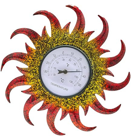 Ziurmut Termometro a Forma di Sole, termometro Decorativo da Esterno 40x40x4 cm, termometro Decorativo da Parete, termometri da Patio Unici a Forma di Sole per la Decorazione Domestica