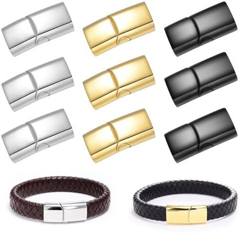 Sixfolo 9 Pezzi Chiusure Magnetiche per Braccialetti Rettangoli Chiusure per Bracciali in Pelle Fermagli Magnetici Piatti Acciaio Inox per DIY Gioielli Braccialetto in Pelle,Foro 12x6mm(3 Colore)
