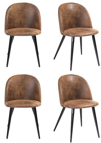 FurnitureR Set di 4 sedie da cucina vintage in finta pelle scamosciata con schienale in conchiglia, gambe in metallo nero, per sale di ricevimento, camere da letto, caffè