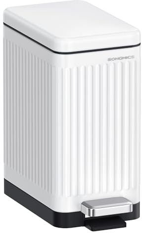 SONGMICS Kosmetikeimer, 10 Liter, Tretmülleimer, Edelstahl, Softclose | Mülleimer Bad, Abfalleimer klein, schmal für kleine Räume, mit Deckel, Weiß, PATIA Kollektion LTB562W01