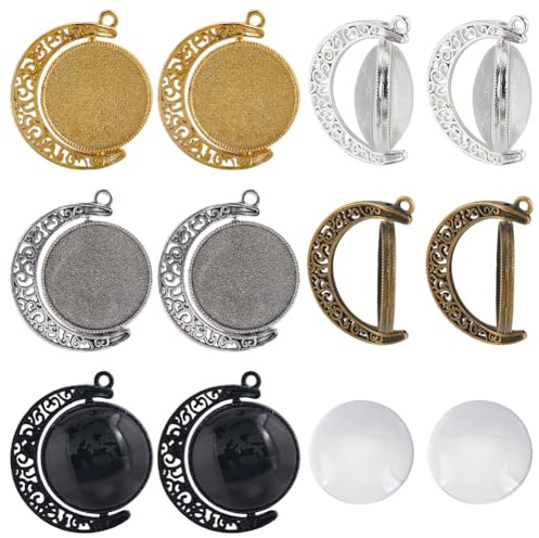 SUNNYCLUE 30 Stück Runde Cabochon Tablett Cabochon Lünettenfassungen Doppelseitiges Mondförmiges Cabochon Set Große Klarglas Cabochons Drehbare Tabletts Vintage Stil Lünetten Basisrohlinge Für Schmuck
