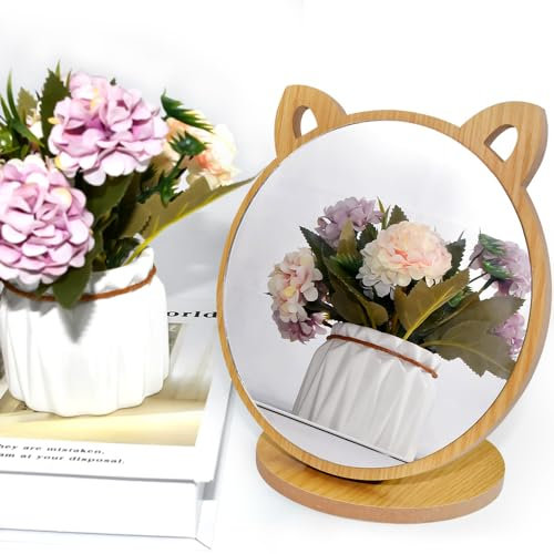 NAROSEBE Schminkspiegel Holz Stehend Kosmetikspiegel Klappbar, Makeup HD Spiegel, Klappspiegel Tisch, Spiegel Holzrahmen mit Holzsockel, Faltbarer Tischspiegel für Schlafzimmer Badezimmer