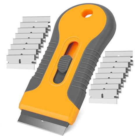 Raschietto per lamette con 15 lame extra, raschietto per piano cottura in vetro multi-superficie, per vernice, finestre, vecchie etichette, decalcomanie, piani cottura in ceramica, forni