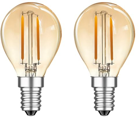MZYOYO E14 LED 2W Vintage Glühbirne,E14 LED Lampe,2W 2700K Warmweiß Birne,180 Lumen ersetzt 15W,Leuchtmittel Retro Beleuchtung,Nicht Dimmbar,Amber,2 Stück