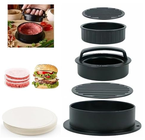 Prensa para hamburguesas, hamburguesas 3 en 1, juego de cortador de sándwich relleno, carne de res, verduras, hamburguesas, hamburguesas, hamburguesas, hamburguesas y hamburguesas con 50 piezas de