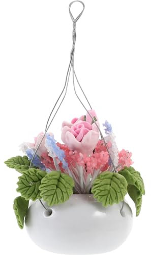 DOITOOL Hängender Blumenkorb 3 Stück 1:12 Mini- Puppenhaus-Möbel Für Heimdekoration Rosafarbene Rosen-Blumentopf-Hängepflanze Künstliche Pflanzen Verzierungsmodell Mini-Arrangement