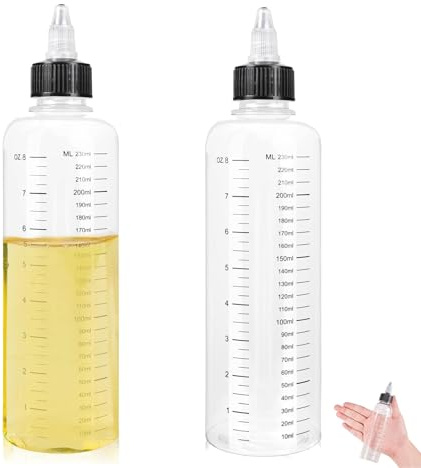 Quetschflasche 250ml, 2 Stück Dosierflasche, hair oil applicator, Transparente Spenderflasche mit Skala, Haarwurzelfärbeflasche, Mehrzweck Kunststoffflasche, Kann für Malerei, Haarfärbung, Öl