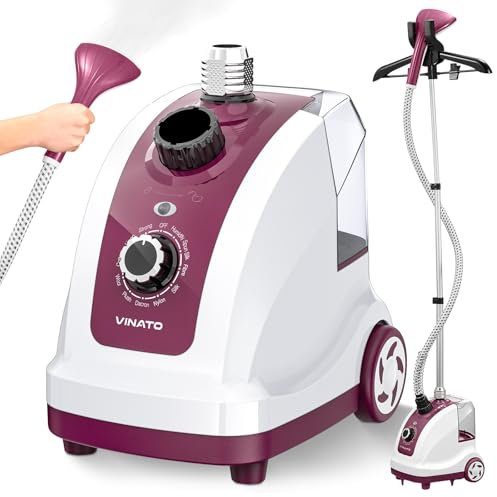 VINATO Stiratrice Verticale, Ferro da Stiro Verticale a Vapore con Serbatoio Dell'acqua, 11 Funzioni di Vapore Stiratore Verticale, Spazzola a Vapore per Tutti i Tipi di Tessuti - 1950W