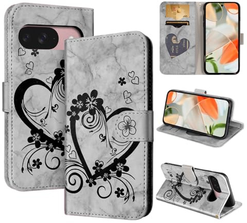 CASAFUNY Handyhülle für Google Pixel 9/Google Pixel 9 Pro Hülle Tasche PU Leder Flip Case Brieftasche Kartenfach Klapphülle Handytasche Case Schutzhülle für Google Pixel 9/9 Pro 2024, Schwarz