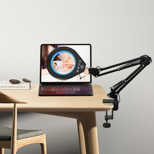 NEWACALOX Lampe Loupe sur Pied, 5X 10X Loupe, Lampe de Bureau avec 5 Températures Couleur et 10 Niveaux Luminosité pour Lecture Bijoutier Travail de près