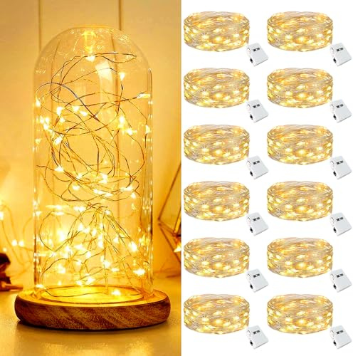 Kolpop 12 Pack Battery Fairy Lights Operated, 2M 20 LED String Lights Battery Powered, Waterproof Mini Twinkle Light, Warm White Small Fairy Llights for Jars Indoor Christmas