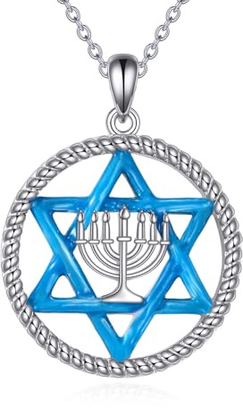 VONALA Stern von David 925 Sterling Silber Halskette Blue Jewish Star Menorah Anhänger Chanukka Schmuck Geschenk für Männer Frauen Weihnachten