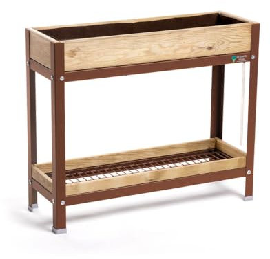 MI HUERTO URBAN Jardinera Elevada Madera con Bandeja Recoge Aguas | Estructura Metálica | Mesa Cultivar Plantas Terraza Jardín Balcón Exterior | Marrón | HUERTO Alto - 90x30x78 cm
