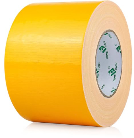 BOMEI PACK Yellow Duct Tape 4 Inch Wide Reinforced 100mm x 50m Heavy Duty Yellow Cloth Duct Fixing Gaffer Tape for Pipelines Repairing craft DIY