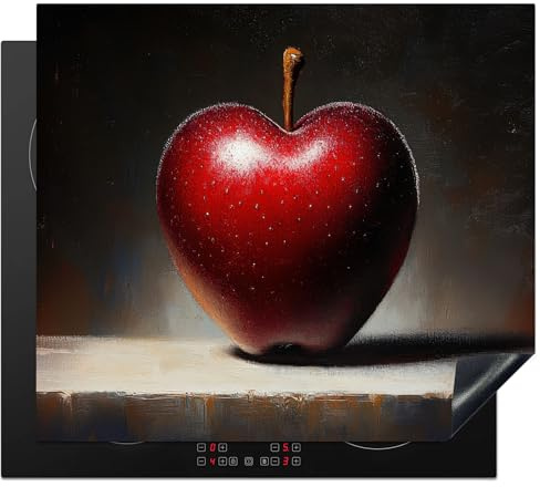 KitchenYeah© Herdabdeckplatte 57x51 cm Einteilig Ceranfeld Abdeckplatte für Induktionsschutz Ceranfeldabdeckung Vinyl Herdabdeckplatten Apfel - Herz - Rot - Valentinstag - Valentinstag-Geschenke