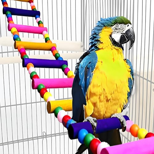 Bird Toys for Parrots Parrot Bridge, Swing Toys, and Ladders for Macaws, African Greys, Budgies, Cockatiels & Parakeets - Wooden Bird Ladder and Swing Toys for Play and Training (12.5Inch - 5 Ladders)