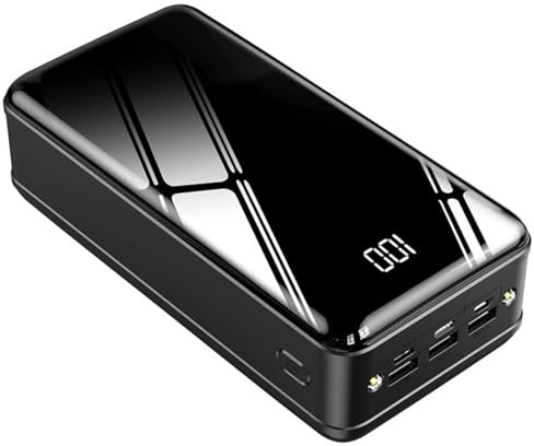 KhUkhu Power Bank da 50000 mAh Ad Alta capacità, Schermo Digitale A Specchio, Ricarica Rapida, Fornito con Un Power Bank Condiviso,Nero