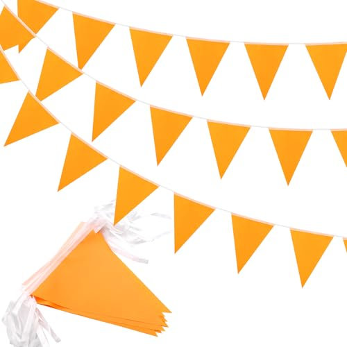 Orange Bunting 20m 52pcs, Fabric Waterproof Bunting for Outdoor Garden Indoor Birthday Decoration