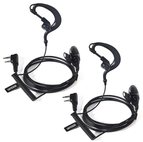 UAYESOK Funkgeräte Kopfhörer 2 Pin, G-Typ Security Headset mit PTT Mikrofon und Ohrstöpsel Kompatibel mit Baofeng UV5R 888s UV-82 Kenwood RT24 RT27 eSynic QuanSheng Walkie Talkie (2 STK)