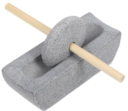 Broyeur Cuisine à Manivelle en Pierre et Bois, Compact | Moulin A Farine Meule de Pierre, Moulin à Épices Manuel, pour Grains de Café et Épices