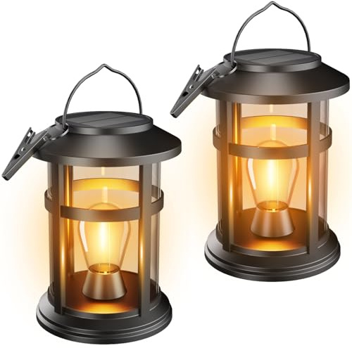 Electight 2 stycken solcellslampor för utomhusbruk, hängande solcellslyktor för utomhusbruk, IP65 väderbeständig, solcellslykta med LED-lampa för trädgård, balkong, camping, halloween