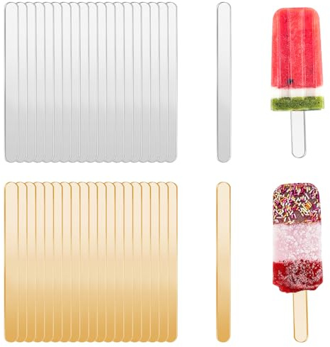 TRKETK 40 Piezas Palitos de Helado Acrílico Reutilizables Palitos de Helado de Espejo Transparentes Creativo y Duradero Accesorios Para Helados para Helado Casero Pasteles Postres