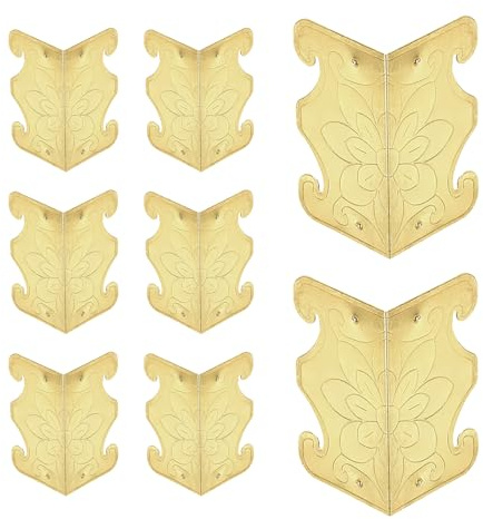 sourcing map 8 Pcs Baseboard Corner Protectors, Decorative Vintage Metal Edge Cover Skirting Board Wall Corner Protector for Wood Furniture Table Cabinet Drawer, Yellow