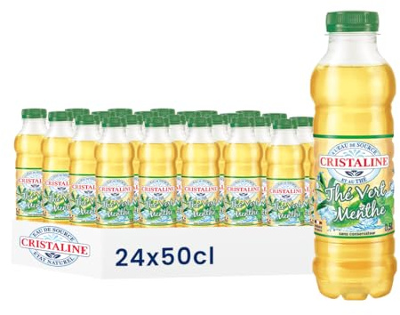 Cristaline Eau de Source Aromatisée Thé Vert Menthe, 50cl, Lot de 24 Bouteilles