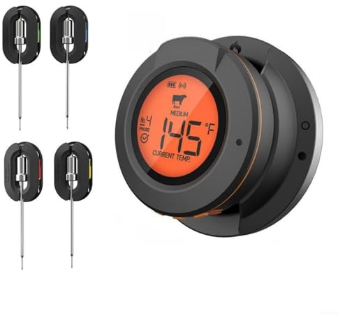 Tidgel Termómetro inalámbrico para carne con 4 sondas, termómetro inteligente para parrilla de barbacoa para cocinar al horno, termómetro digital de 180 pies con control de aplicación (termómetro + 4