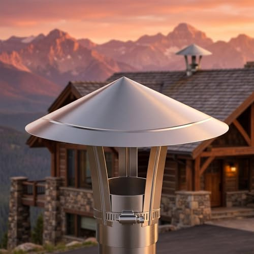 Copertura Canna Fumaria Antivento Comignolo per Camino in Metallo Tappo di Sfiato Tetto Antipioggia Cappello Cinese per Scarico Fumi Stufa a Pellet Caldaia Terminale Esterno(80mm)