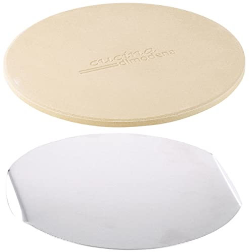 Cucina di Modena Pizza Berechnung: Pizzastein rund mit Alu-Tablett, Ø 26 cm (Pizzastein für Backofen)