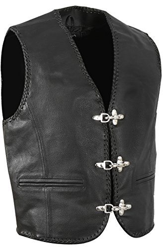 Chaleco de piel para motorista Chopper Rocker LW26 Negro M