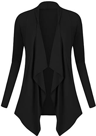 Urban GoCo Femmes Cardigan Drapé Ouverte Devant Manteau Manches Longues Ourlet Irrégulier Jaquette Noir M
