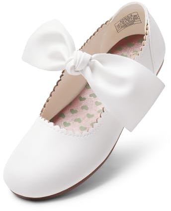Dream Pairs Girls Ballerina Flats Mary Jane Front Bow Dress Shoes White Size 12 Little Kid Angie-5