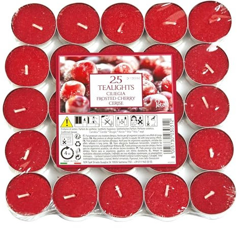 Price's Petali Lot de 25 bougies chauffe-plat parfumées de 4 heures de combustion – Disponibles en plusieurs parfums (cerise givrée)