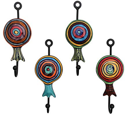Gall&Zick Wandhaken Haken bunt Set rund Keramik Handtuchhaken handbemalt (Baum Set/4)