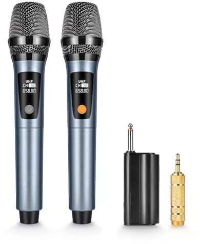 XZL Wireless Microphones, Dual UHF Dynamic Microphone with Rechargeable Long-Distance Receiver, for Karaoke, Home KTV, Speech, Wedding - Navy