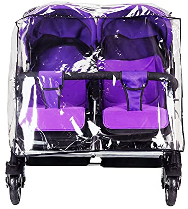Universal Regenschutz für Zwillingskinderwagen Weicher Ungiftiger Regenverdeck Regenhaube Transparenter Windschutz Staubschutz Geschwisterwagen Regenhülle Wasserdichte Abdeckung für Buggy Sportwagen