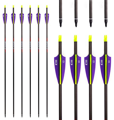 ACCMOS Pfeil aus Reinem Kohlenstoff ID 6,2 mm Spine 700 mit 3 Zoll Flügelfeder für Pfeil und Bogen Jagd Schießen 12 Stück (Spine 700, 30inch)