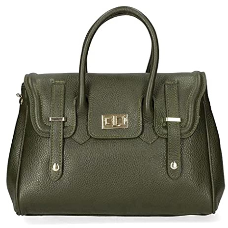Modarno Borsa a mano da donna in pelle trama dollaro - borsa media italiana 34x13x23 cm (Verde militare)