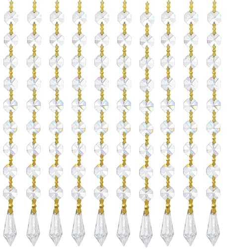 10 st hängande ljuskronor pärlor kedjor kristall girlang strängar glas oktagon pärlor lampkedja för jul bröllopsfest dekoration (guld pining)