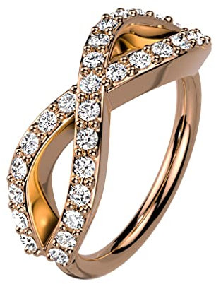 Tata Gisèle Piercing ad anello a creolo per cartilagine naso, setto, orecchio, pieghevole, con segno infinito, pavé di ossido di zirconio chiaro, 8 mm