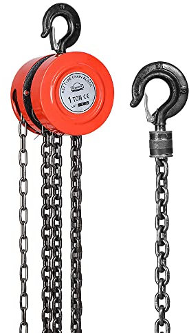 Polipasto Manual de Cadena Con Gancho Resistente, Cabrestante Con Cadena de 1 Tonelada DEWINner, 3,0 m de Elevación Máxima, Rojo