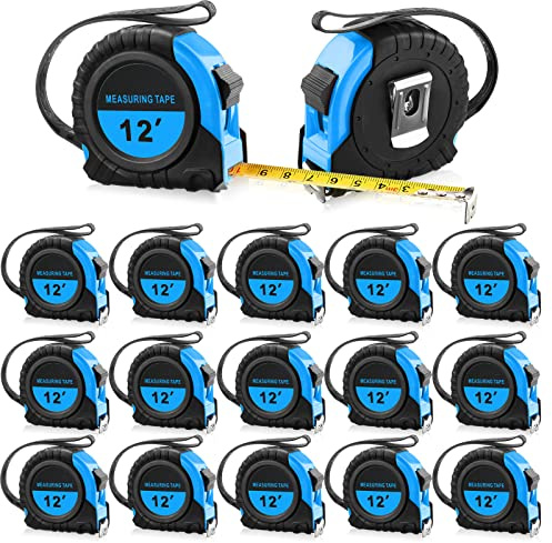 20 Pieces Easy Read Measuring Tape Bulk 12 FT Retractable Measuring Small Tape with Pause Buttons for Engineer Contractors, Autowind and Lock, Blue
