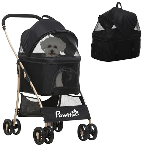 PawHut Poussette pour chien chat 2 en 1 avec nacelle amovible caisse de transport pliable tissu 600D Oxford - noir