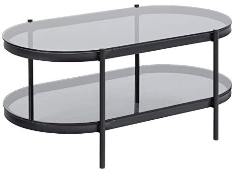 AC Design Furniture Bertha Ovaler Couchtisch mit 1 Ablage, Sofatisch mit Rauchglas und Metallgestell, Wohnzimmertisch mit Stauraum, Modernes Design, Wohnzimmermöbel, B: 95 x H: 42 x 50 cm
