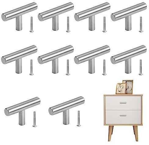 Anseom10 Pcs Forma a T Manopole a Foro Singolo T Bar Maniglie per Mobili Monoforo con Viti Maniglia T con Foro Singolo Acciaio Inossidabile (Argento)