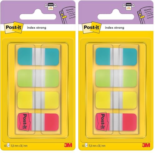 Post-it Lesezeichen Mini Starre Standardfarben - 40 Index (Packung mit 2)